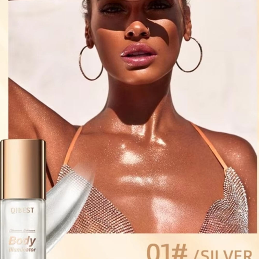 Qibest Body Oil Illuminator Shimmer Enhancer Highlight Skin #01 Silver